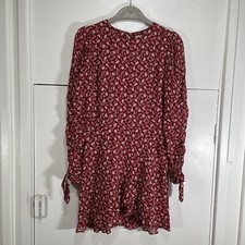 Reformation Dress Lucita Red Mini Wrap Style Floral Size US 4 UK 8 Sleeve Ties