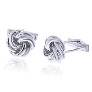 Authentic Love Knot Cuff Links in 14k White Gold Plated Sterling Silver