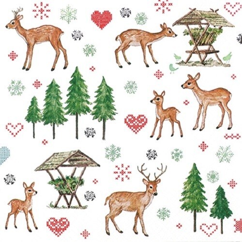 4 x Single Lunch Napkin/3-Ply/33cm/Decoupage/Christmas/Little Deer