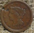 1854 Large Cent Braided Hair Ungraded Choice US Copper Coin — photo 1