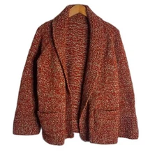 Chunky Knit Open Front Long Sleeve Cardigan Sweater Orange Size M/L Earthy Boho