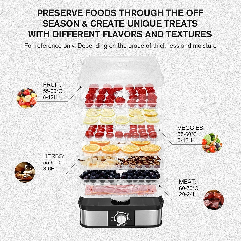 Maxkon Food Dehydrator 7 Trays Beef Jerky Maker Meat Fruit Dryer Stainless Steel - image 2 of 4