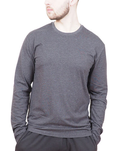 Mens Long Sleeve Cotton T-Shirt Regular Fit Crew Neck or Henley Top Lounge Work - Picture 17 of 72