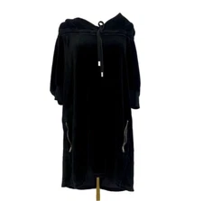 Juicy Couture Black Vintage Velvet Velour Mini Hooded Dress Zipper Pockets Small