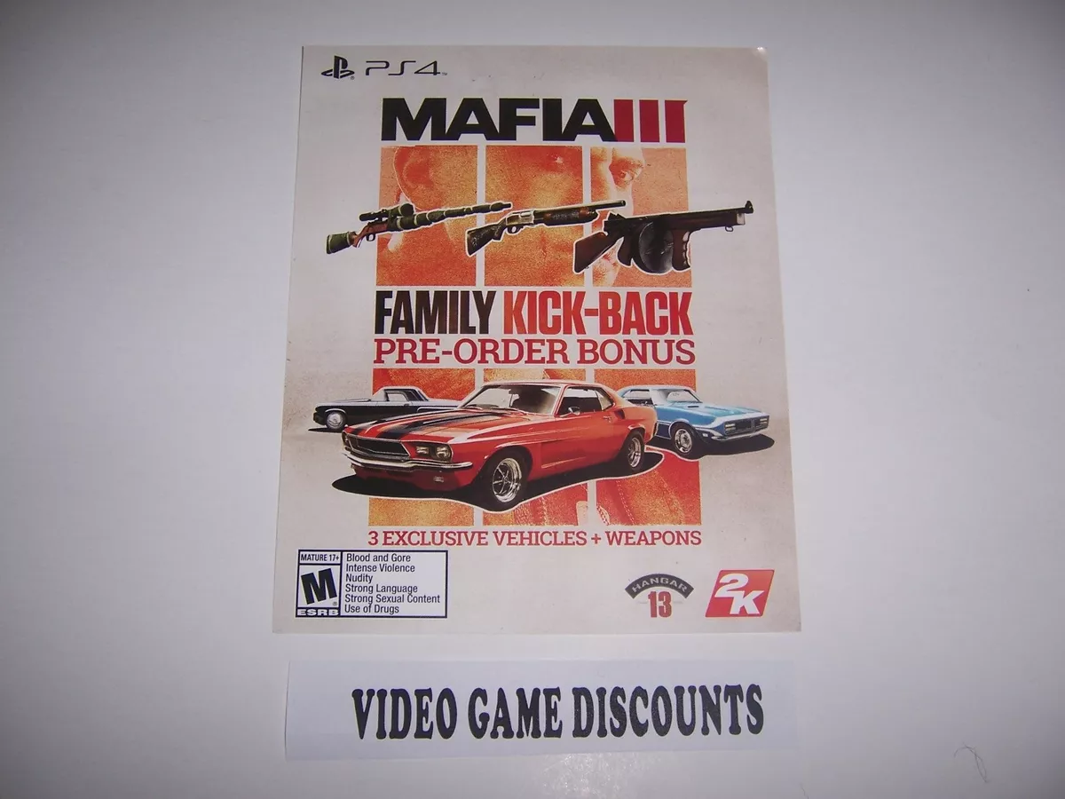 Mafia III 3 Famliy Kick-Back Bonus DLC Add-on Code for PlayStation 4 PS4