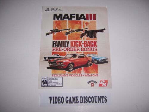 Mafia III 3 Famliy Kick-Back Bonus DLC Add-on Code for PlayStation 4 PS4 - Afbeelding 1 van 1