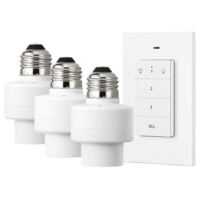 DEWENWILS Remote Control Light Socket, 1 Wall Mounted Controller+3 Socket
