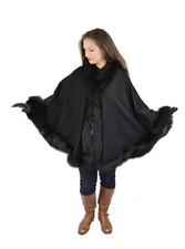 Cashmere Cape 3-Ply Thick Cashmere with Fox Fur Trim Cape Coat for Winter Poncho