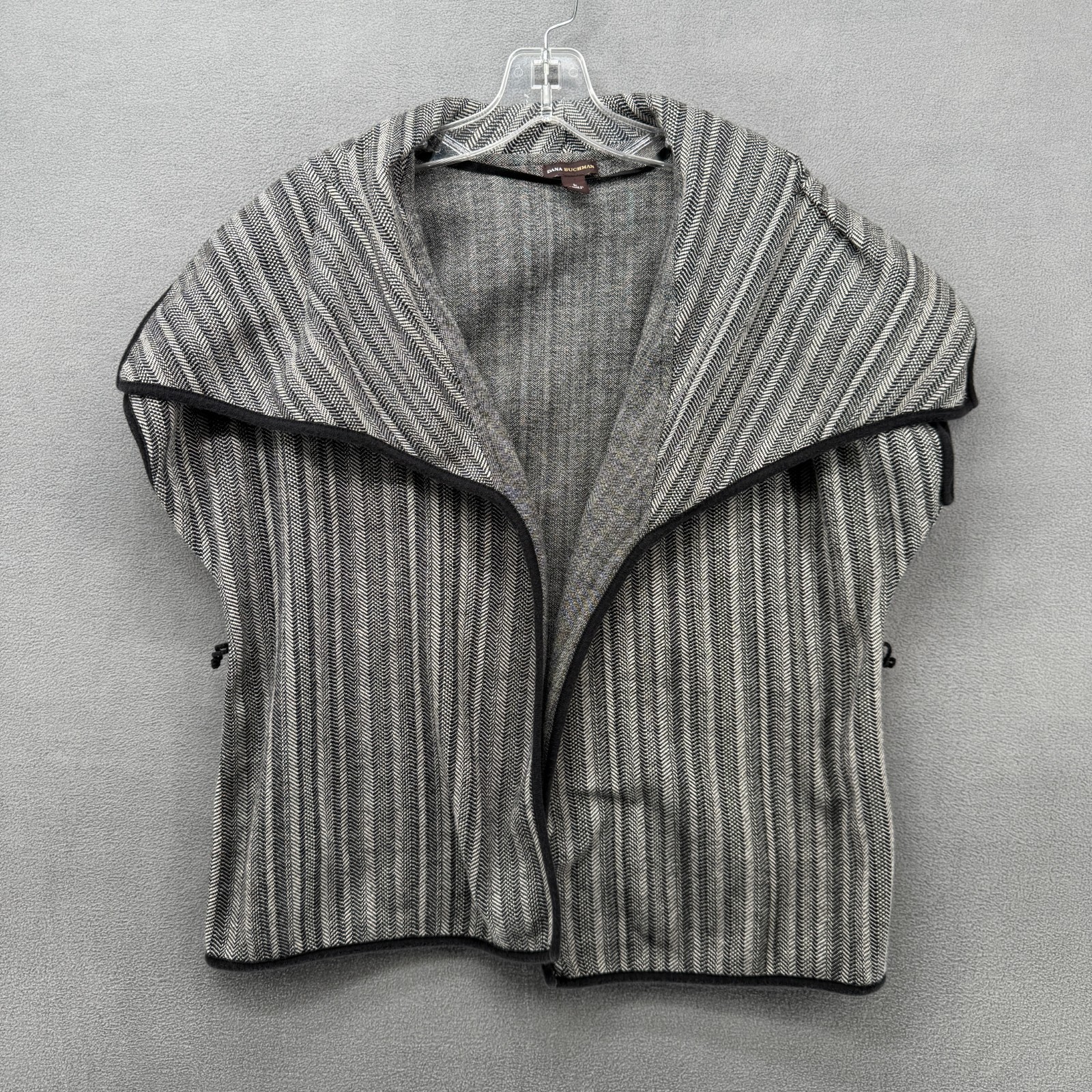 Dana Buchman Open Front Jacket Womens Large Black White Striped Cap Sleeve