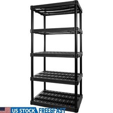Heavy Duty Plastic Storage Shelves 5 Shelf Unit 1000LB Capacity Interlock Design