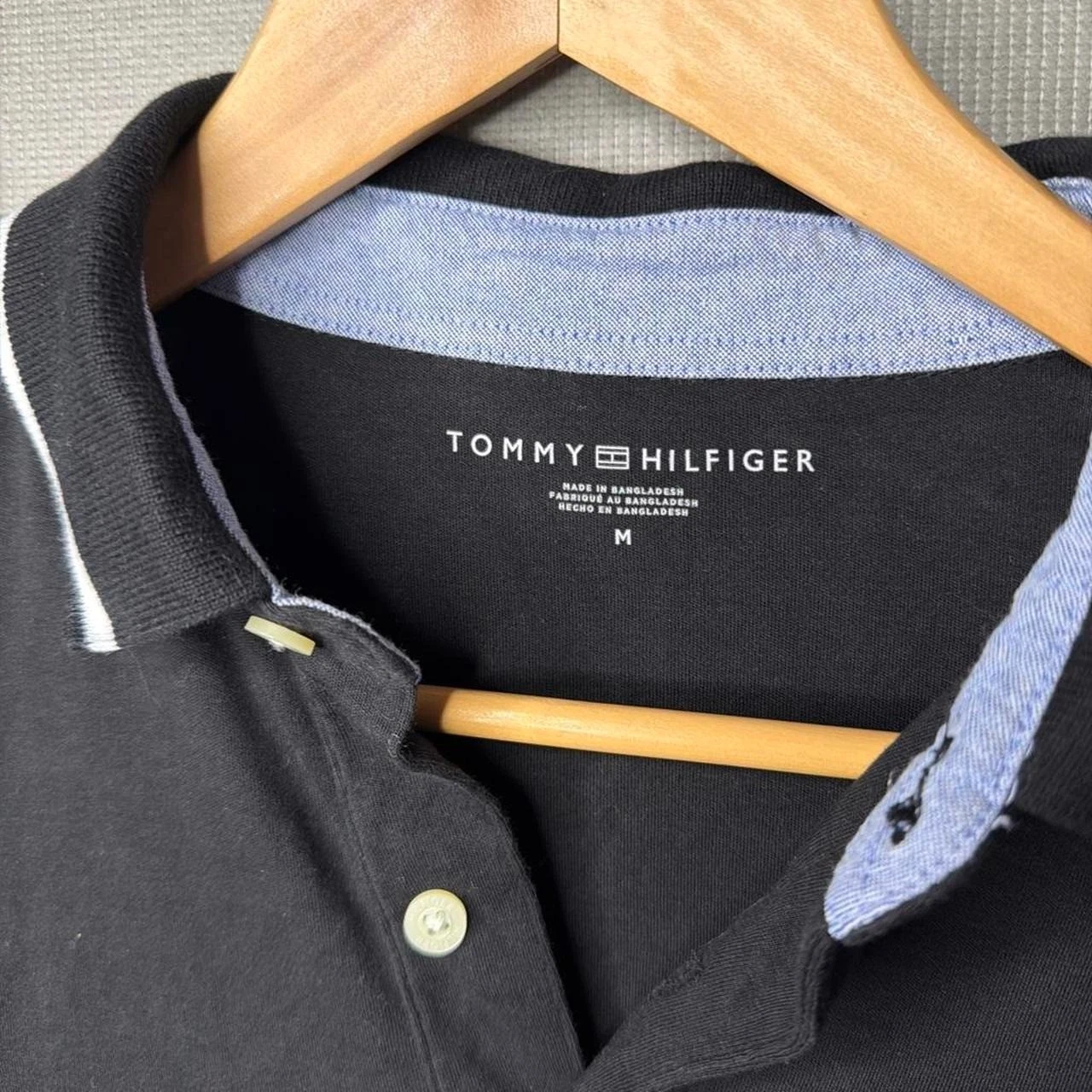Tommy Hilfiger Polo Shirt Black Striped Trim Short Sleeve M image 3