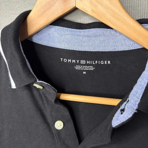 Tommy Hilfiger Polo Shirt Black Striped Trim Short Sleeve M image 3