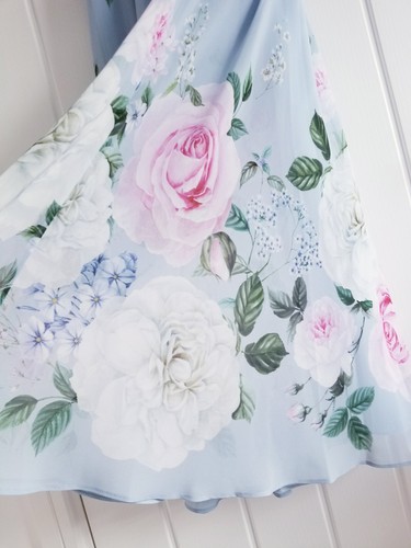 Hobbs Carly Floral Print Occasion Dress Size UK 16 Light Blue US 12 Midi Roses - Picture 13 of 17