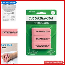 Pink Pencil Erasers 3 Count Latex Free Beveled Edges Non Toxic Rubber School