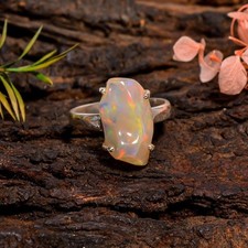 Ethiopian Opal Ring 925 Sterling Silver Fire Opal Ring October Birthstone Ring