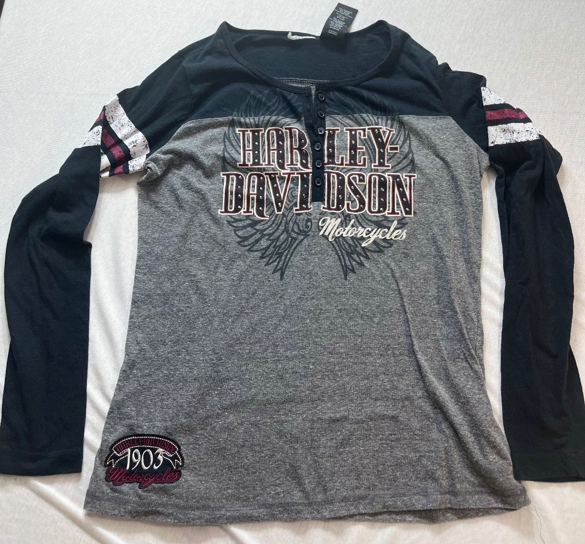 harley davidson womens long sleeve button up graphic shirt size Large