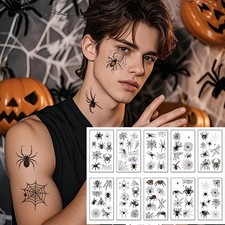 10 PCS Waterproof Spider Web Face Temporary Tattoo Stickers Halloween Makeup Kit
