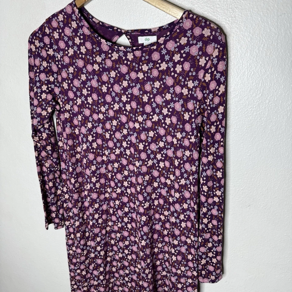 Nuevo Vestido Dip Floral Púrpura Elastizado Manga Larga Niñas XL Foto 2 de 4