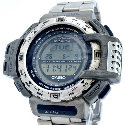 CASIO Casio PRO TREK PRT 411 Quartz Digital Triple Sensor Backlight Titanium Me