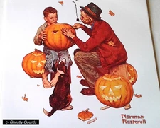 1999 NORMAN ROCKWELL PRINT "GHOSTLY GOURDS"  11 X 10 1/2