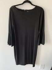 Calvin Klein Pencil Dress Size 10 Black Plaid Knit 3/4 Bell Sleeve Knee Length