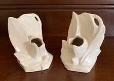 Vintage Nelson McCoy Art Pottery Set of 2 White Tulip Bookend Vases. MCM Decor.