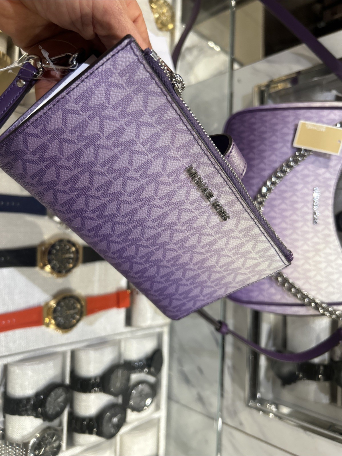 Michael Kors Large Women Pochette Ombré Logo Crossbody Bag Dark Purple + Wallet thumbnail 14