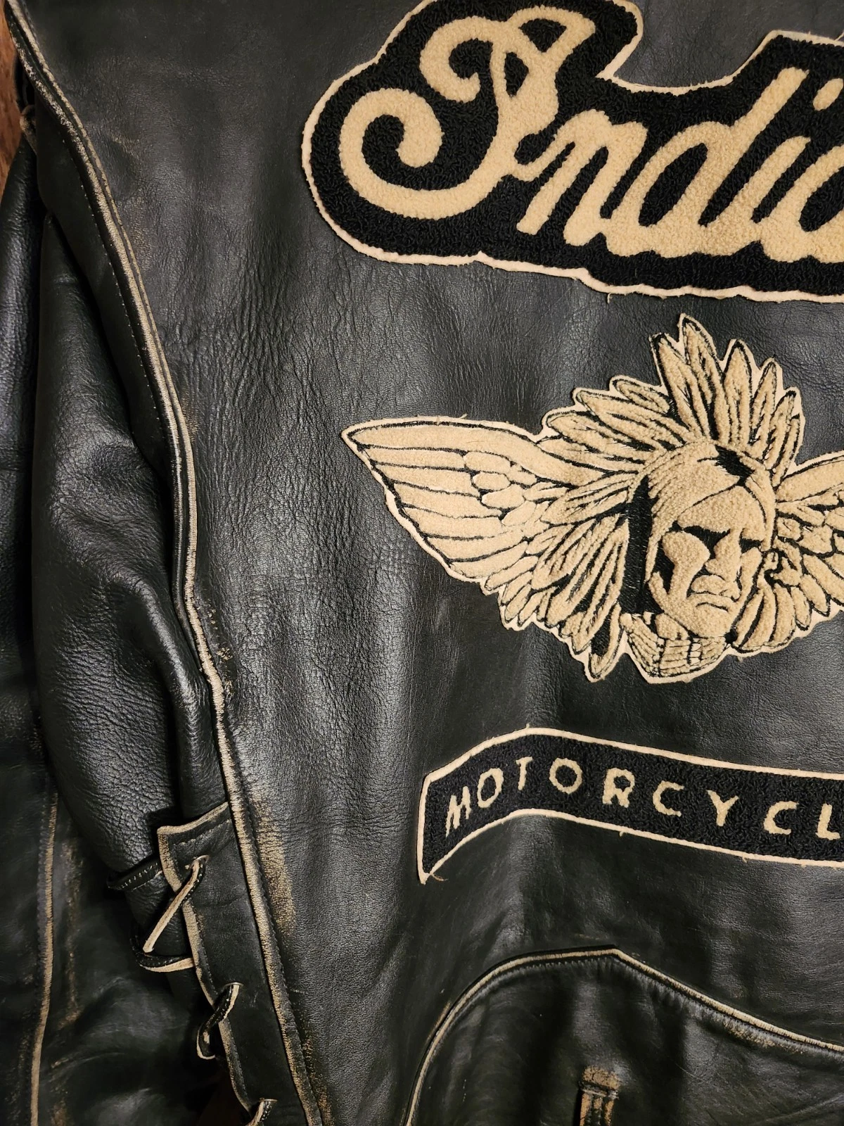 Vintage Indian Motorcycle Iron Horse Distressed Leather Jacket XXL Made In USA - product detail image 7