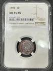 1891 1C NGC MS65 BN Indian Cent - Gem Uncirculated, Attractive Toning