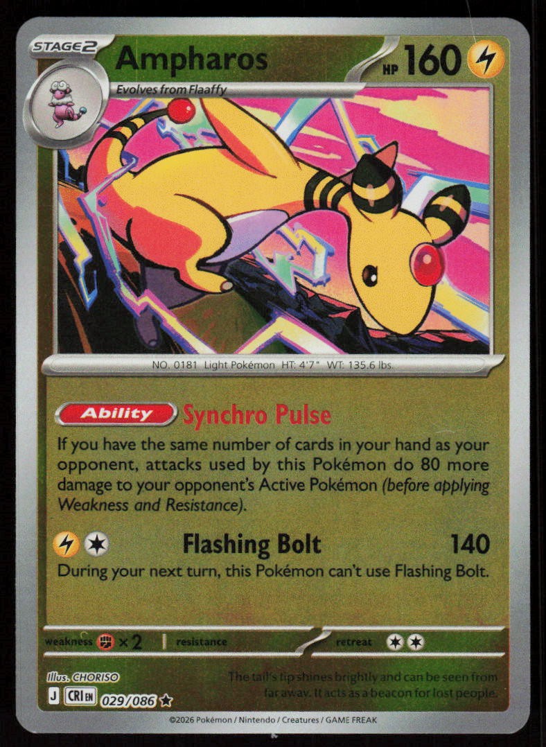 Ampharos 029/086 Rare Chaos Rising Pokemon Reverse Holo Near Mint