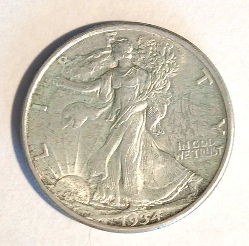 1934 US 90% silver coin Liberty Walking half dollar  very good circulated