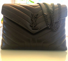 Saint Laurent Black Chevron Quilted Chain Str...