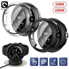 For Google Pixel Watch 4 41/45mm Hard Case with Tempered Glass Screen Protector