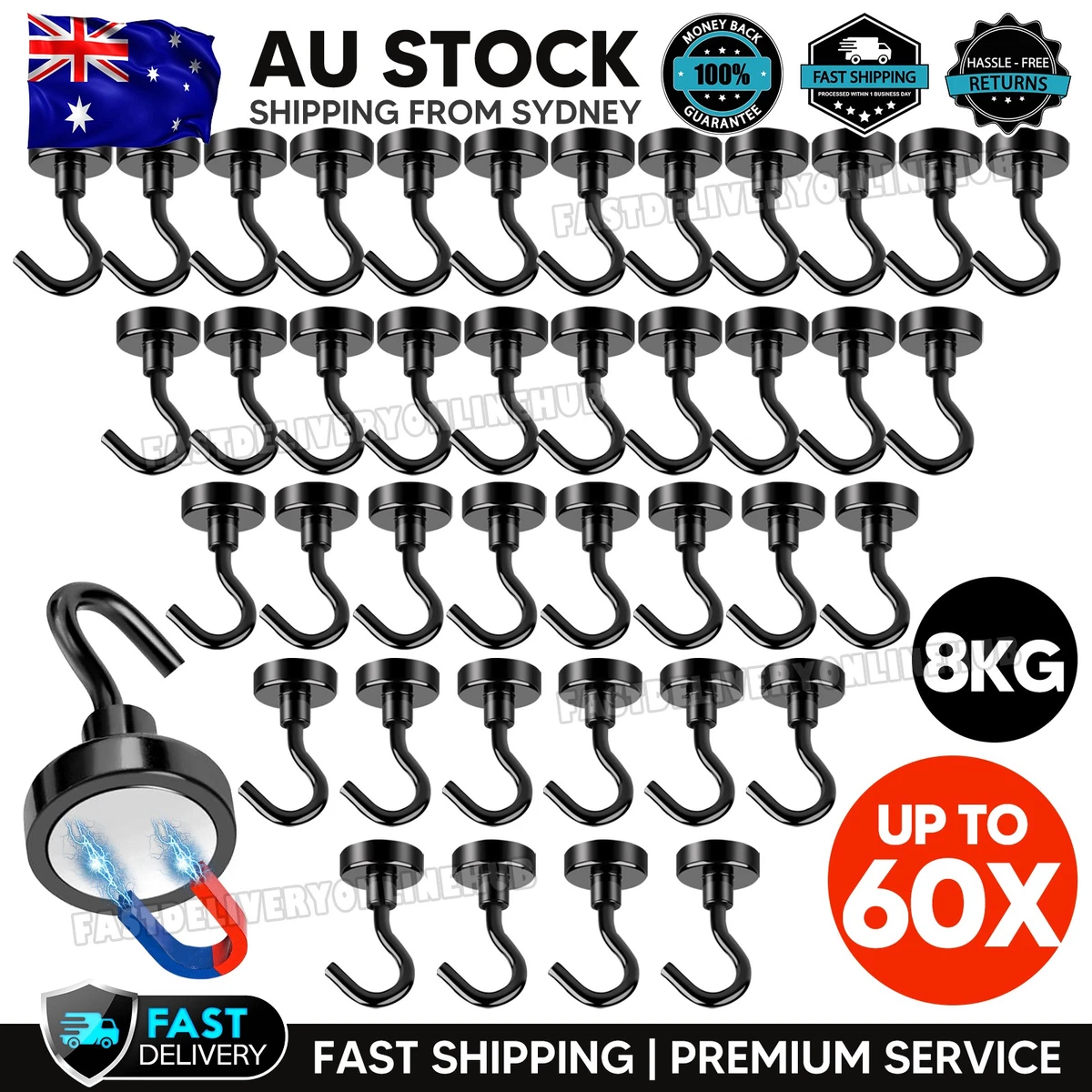 UP TO 60X Magnetic Hooks 8kg Strong Magnets Hook for Home Kitchen Travel Cruise