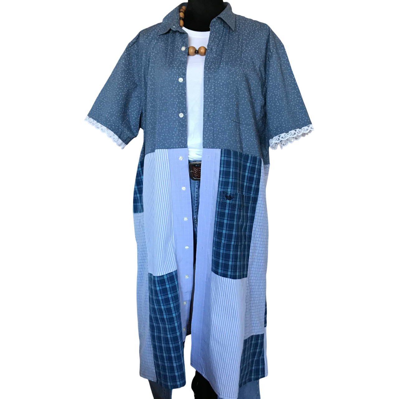 Upcycled Boho Button-Down Duster, Handmade Patchw… - image 1