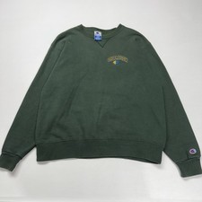 Vtg 90s Champion Spellout Chest Logo Embroidery Mens Crewneck L Green USA Made