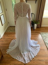Jewel-Neck Long Sleeve Wedding Dress, Lace  Satin, Size 8/10, Brand New