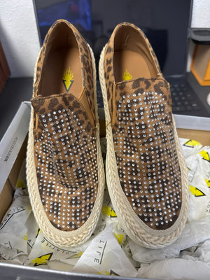 Volatile Shoes Kids Sz 3 Leopard Sneakers Brown Glitter Slip On Girls