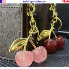 Cherry Keychain Cute Red Fruit Bag Charm Glitter Pendant Key Ring Gift For Women
