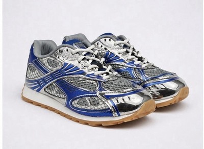 Silver Blue Gray Gum Mesh Synthetic Lace Up Low Top Men's Sneaker Athletic Shoe