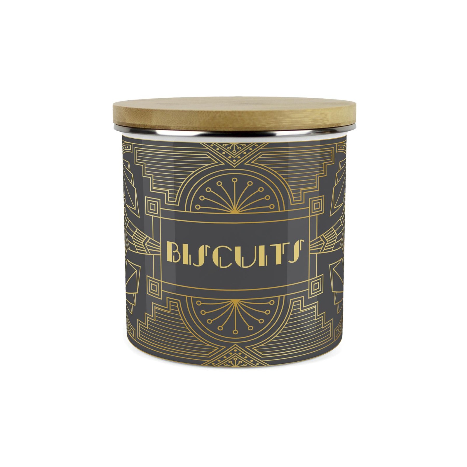Vintage Glamour Canister - Charcoal & Gold Retro Kitchen Storage Container Jar