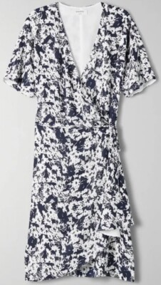 $110 NWT Babaton Wallace Wrap Dress Espace/Starboard Deep V-neck Short Sleeve M