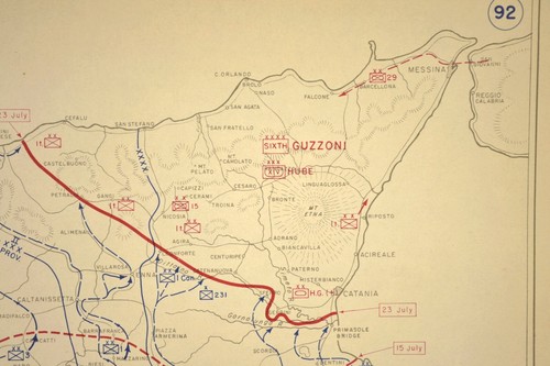 WWII Battle of Sicily Map Operation Husky Allied Invasion World War 2 Vintage - Picture 7 of 9