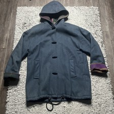 Vintage Jofeld Coat Womens Medium Blue Wool Blend Clasp Hooded Jacket
