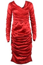 DOLCE & GABBANA RUCHED SATIN MIDI DRESS IT 46 UK 14
