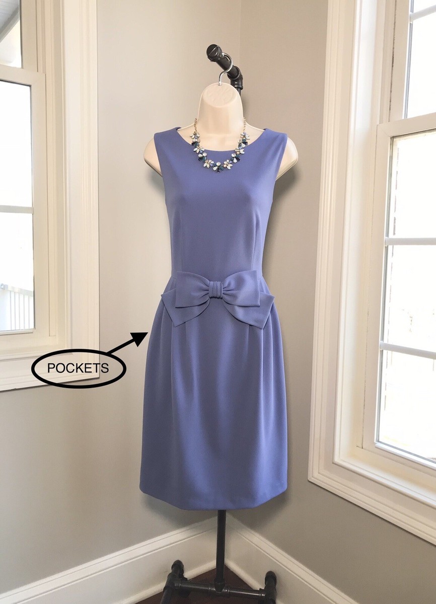 Tahari Sleeveless Blue A-Line Dress with Pockets & Bow ~ Women's 8 NWT
