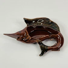 Vintage Ashtray Ceramic Sailfish Marlin Swordfish Ashtray Dish 3-Place PRINSTINE