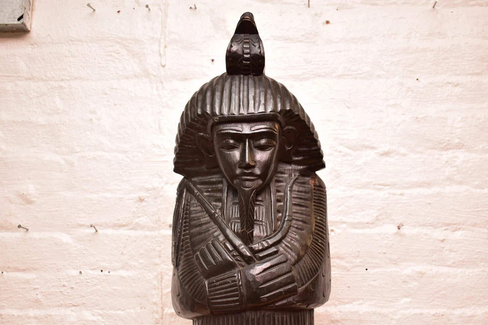 "Estatua de faraón egipcio antiguo sarcófago Tutankamón madera tallada 39""" Foto 2 de 4