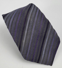 Kenneth Cole Silk Tie Gray Purple Blue Stripes Men Necktie Skinny 60 x 3