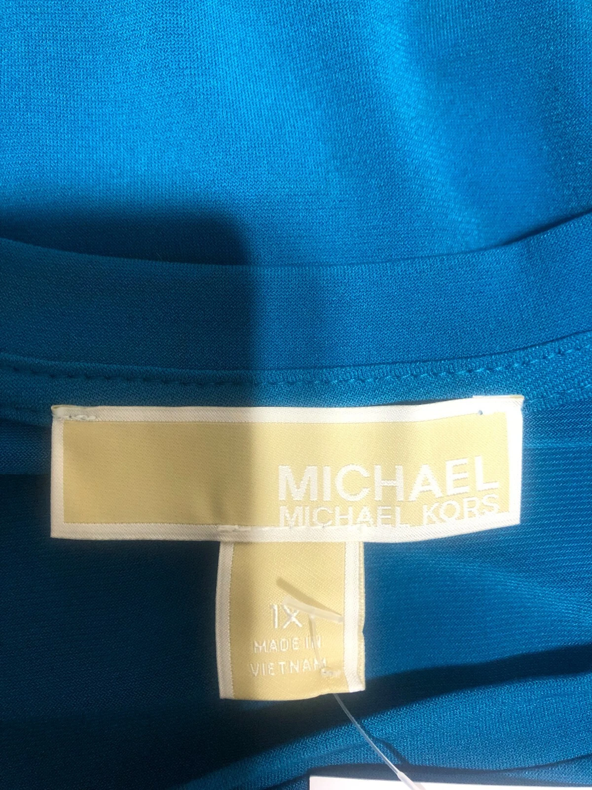 Abito donna Michael Kors blu ciano 1X taglie forti scala manica aperta nuovo con etichetta